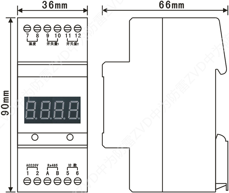 SPD智能監測模塊ZVT-AP-C尺寸圖 雷擊環境檢測器,防雷監測發射器,SPD智能監測模塊